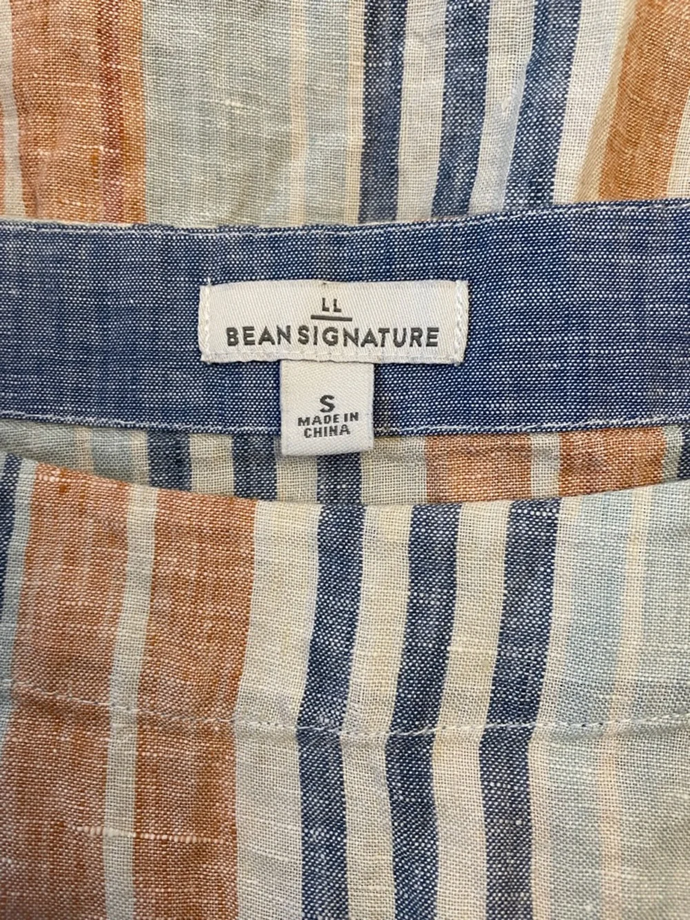 NWOT LL BEAN Striped Tie-Front Linen Blend Top - Blue, Rust, Cream, Tan - Picture 3 of 4